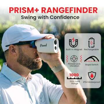 Pinned Prism+ Slope Golf Rangefinder | Golf Distance Measuring Device | USB Rechargeable Pinned Locked Vibration Laser Range Finder Golf | Golf Gift Idea, Golf Accessories for Men & Women, Red