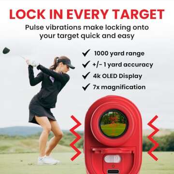 Pinned Prism+ Slope Golf Rangefinder | Golf Distance Measuring Device | USB Rechargeable Pinned Locked Vibration Laser Range Finder Golf | Golf Gift Idea, Golf Accessories for Men & Women, Red