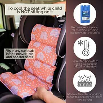 Little Bum Coolers Car Seat Cooler Pad for Children, Booster Seat Cover, Summer Ice Pack Cooling Mat, Buckle Protector for Child & Baby Car Seats (Rainbow)