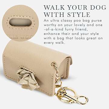 Nina Woof Leather Poop Bag Holder- Versatile Vegan Leather Waste Bag Holder for Dog Poop, Accessories, & Leash, Reusable Pet Waste, Trash, Pet Diaper & Poop Bags Small Pouch Holder (Beige)