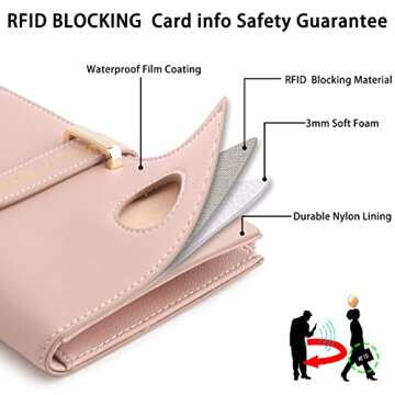 Airtag Passport Holder for Women, RFID Blocking Travel Passport Case with Credit Card Holders, Bifold Air Tag Wallets for Ladies, Slim Thin Leather Passport Wallet with Zipper Pocket, Pink