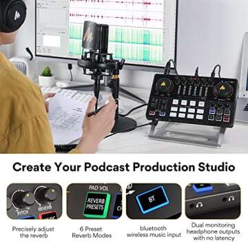 MAONO Audio Interface, MaonoCaster 10-Channel Podcast mixer with Pro-preamp, 48V Phantom Power, Bluetooth, 11 Customize sound pads for Podcasting, Streaming, TikTok, PC, Guitar (AME2) (Renewed)