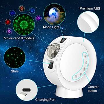 LooEooDoo LED Star Projector Light, Galaxy Lighting, Moon Nebula Night Lamp with Base, Remote Control and Battery Operated for Gaming Room, Home Theater, Bedroom, or Mood Ambiance (White)