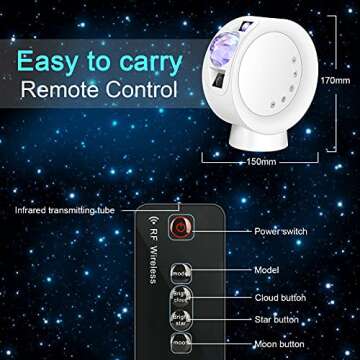 LooEooDoo LED Star Projector Light, Galaxy Lighting, Moon Nebula Night Lamp with Base, Remote Control and Battery Operated for Gaming Room, Home Theater, Bedroom, or Mood Ambiance (White)