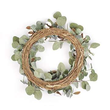 FAVOWREATH 2018 Vitality Series FAVO-W48 Handmade 15 inch Green Leaf,Cotton Grapevine Wreath for Summer/Fall Festival Celebration Front Door/Wall/Fireplace Laurel/Eucalyptus Hanger Home Relaxed Decor