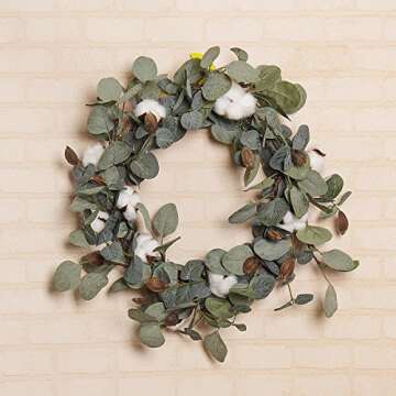 FAVOWREATH 2018 Vitality Series FAVO-W48 Handmade 15 inch Green Leaf,Cotton Grapevine Wreath for Summer/Fall Festival Celebration Front Door/Wall/Fireplace Laurel/Eucalyptus Hanger Home Relaxed Decor