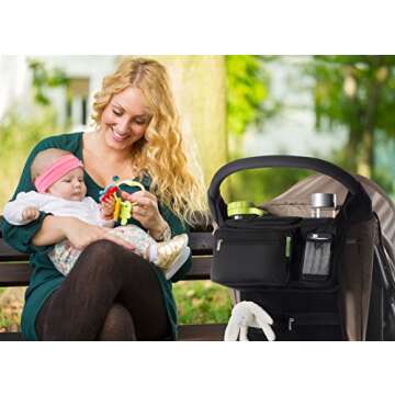 Ethan & Emma Universal Stroller Organizer - Elevate Your Experience w/ Insulated Cup Holders, Diaper Storage, Secure Straps, Detachable Bag, Pockets for Phone, Keys, Toys. Smart Parenting