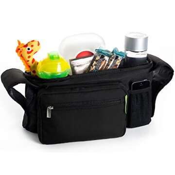 Ethan & Emma Universal Stroller Organizer - Elevate Your Experience w/ Insulated Cup Holders, Diaper Storage, Secure Straps, Detachable Bag, Pockets for Phone, Keys, Toys. Smart Parenting