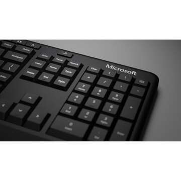 Microsoft Ergonomic Desktop - Black - Wired, Comfortable, Ergonomic Keyboard and Mouse Combo, with Cushioned Wrist and Palm Support. Split Keyboard. Dedicated Office Key.