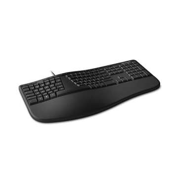 Microsoft Ergonomic Desktop - Black - Wired, Comfortable, Ergonomic Keyboard and Mouse Combo, with Cushioned Wrist and Palm Support. Split Keyboard. Dedicated Office Key.