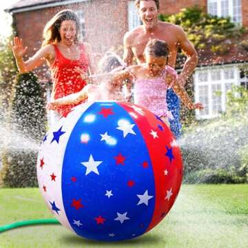 35" Inflatable Sprinkler for Kids 4th of July American Flag Star Jumbo Sprinkler Ball Water Toys for Kids Adults Outdoor Garden Backyard Summer Water Party 4th of July Party Games Activities