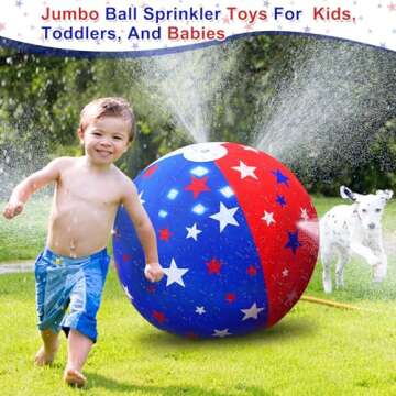 35" Inflatable Sprinkler for Kids 4th of July American Flag Star Jumbo Sprinkler Ball Water Toys for Kids Adults Outdoor Garden Backyard Summer Water Party 4th of July Party Games Activities