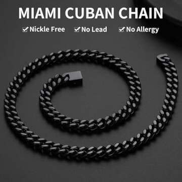 Mens Cuban Link Chain, Black Miami Cuban Chain Necklace for Men, 9mm Wide Hip Hop Mens Jewelry, 22"