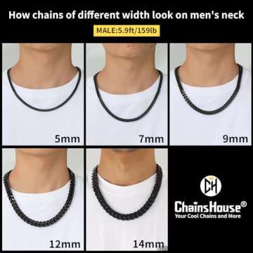 Mens Cuban Link Chain, Black Miami Cuban Chain Necklace for Men, 9mm Wide Hip Hop Mens Jewelry, 22"