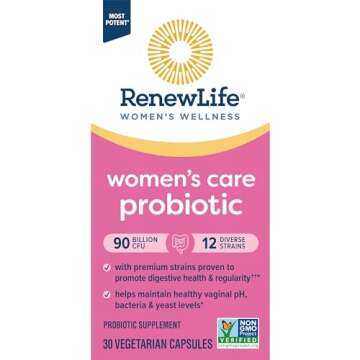 Renew Life Women's Probiotic Capsules, Supports pH Balance for Women, Vaginal, Urinary, Digestive and Immune Health, L. Rhamnosus GG, Dairy, Soy and Gluten-Free, 90 Billion CFU - 30 Ct