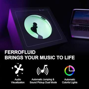 sovenomund Ferrofluid Speaker Sound Visualizer, Dancing Ferrofluid Lamp with Colorful Lights, Ferrofluid with Music Rhythm, Symbiont in a Bottle