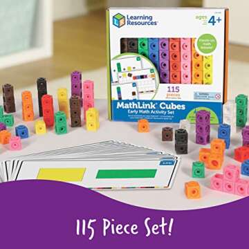 Learning Resources MathLink Cubes Early Math Activity Set - 115 Pieces, Ages 4+, Kindergarten STEM Activities, Linking Cubes, Connecting Cubes