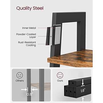 VASAGLE Ladder Shelf, 4-Tier Bookshelf, Storage Rack, Bookcase with Steel Frame, for Living Room, Home Office, Kitchen, Bedroom, Industrial Style, Rustic Brown and Black ULLS44X