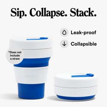 STOJO Collapsible Travel Cup - Reusable To-Go Pocket Size Silicone Bottle for Hot and Cold Drinks - Perfect for Camping - Microwave & Dishwasher Safe (Blue, 12 Ounce (Pack of 1) - No Straw)