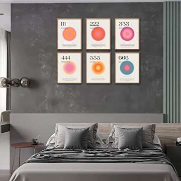 Aura Angel Numbers Poster Sets of 6 for Room Aesthetic Minimalist Inspirational Quotes Canvas Wall Art Bedroom Aesthetic Decor 11x14 Inch Unframed