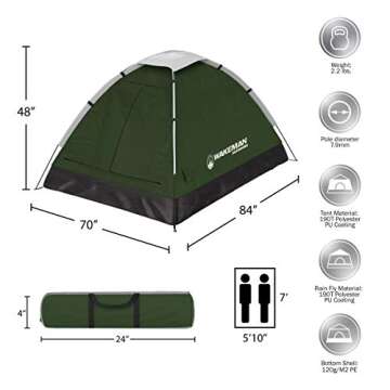 2 Person Camping Tent with Rain Fly for Outdoor Adventures