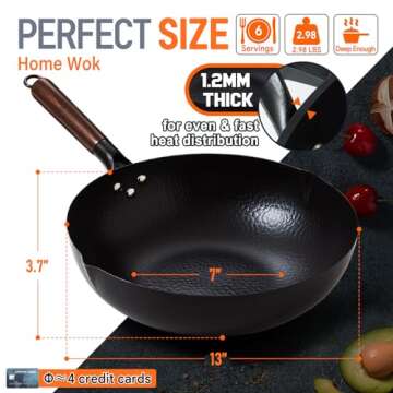 BrBrGo Carbon Steel Wok, 13 Inch Wok Pan with Lid and Cookwares, 5 Piece Woks & Stir-Fry Pans Set, No Chemical Coated Flat Bottom Chinese Woks for Induction, Electric, Gas, All Stoves