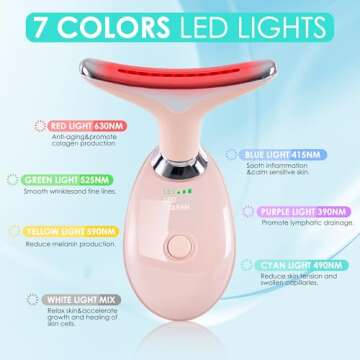 Facial Massager for Face and Neck, Red-Light-Therapy-for-Face and Neck, Face culpting Wand with 7 Color, at-Home Face Tool for Skin Care (Pink)