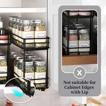 Kitsure Spice Rack for Cabinet - Durable Pull Out Spice Racks for Kitchen Cabinet, Easy-to-Install Spice Cabinet Organizers, 4.33''Wx10.23''Dx8.54''H Slide Out Spice Racks, 2 Packs