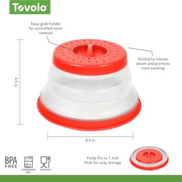 Tovolo Microwave Splatter Cover for Food, 3-Pack (Candy Apple Red) - Collapsible & Vented Silicone Splatter Guard Lid - Microwave Plate & Dish Cover with Handle - BPA-Free Kitchen Gadget for Meal Prep