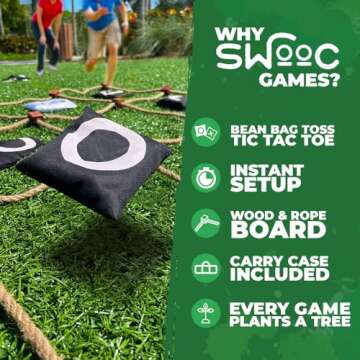 SWOOC Games - Giant Tic Tac Toe Outdoor Game | 3ft x 3ft | Instant Setup, No Assembly | Bean Bag Toss Outdoor Games for Kids 8-12 | Giant Yard Games for Adults | Giant Lawn Games | Backyard Games