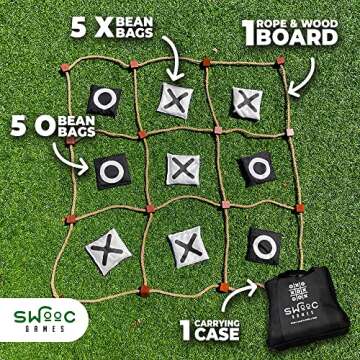 SWOOC Games - Giant Tic Tac Toe Outdoor Game | 3ft x 3ft | Instant Setup, No Assembly | Bean Bag Toss Outdoor Games for Kids 8-12 | Giant Yard Games for Adults | Giant Lawn Games | Backyard Games