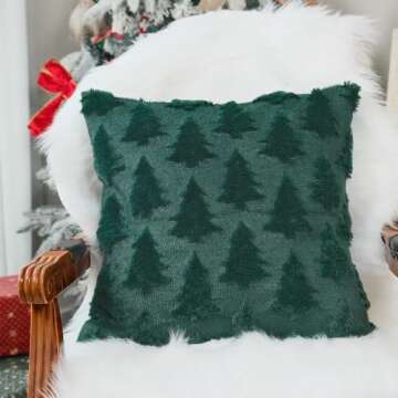 GEEORY Christmas Tree Pillow Covers 18x18 Inch Set of 2, Xmas Winter Soft Plush Faux Fur Wool Decorative Throw Pillows Farmhouse Holiday Cushion Case for Home Decoration (Green) GC003-18