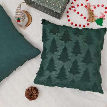 GEEORY Christmas Tree Pillow Covers 18x18 Inch Set of 2, Xmas Winter Soft Plush Faux Fur Wool Decorative Throw Pillows Farmhouse Holiday Cushion Case for Home Decoration (Green) GC003-18