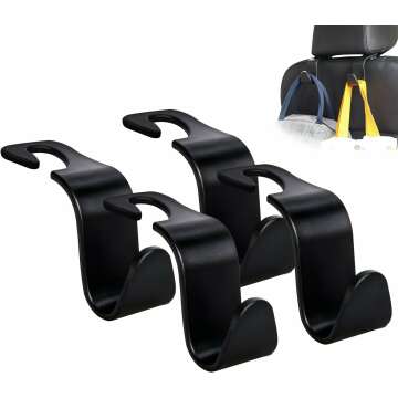 Amooca Car Seat Headrest Hook 4 Pack Hanger Storage Organizer Universal for Handbag Purse Coat fit Universal Vehicle Car Black S Type