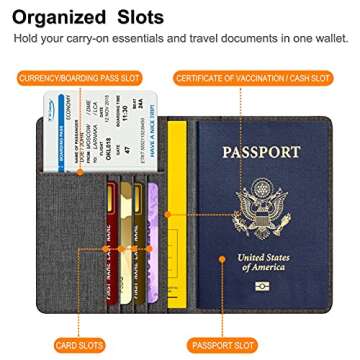 Fintie Passport Holder, Slim Travel Wallet RFID Blocking Card Case Cover Passport Cover Protector Essentials with Credit Card Slots for Women/Men, Denim Charcoal Brown