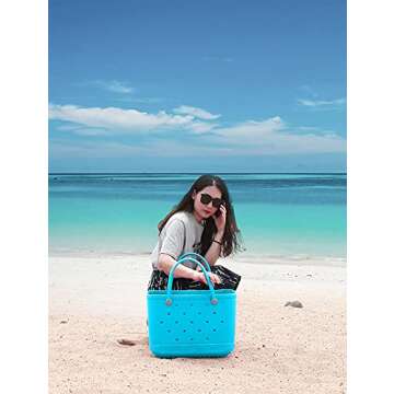 Trymall Large Beach Tote,Waterproof Travel Bags Sandproof Plus Size Handbag for Boat Pool Sports Gym (Blue)