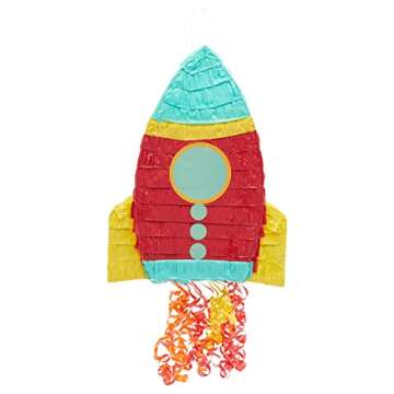 BLUE PANDA - Pull String Rocket Ship Pinata - Outer Space Party Decorations for Astronaut Themed Birthday (Small, 16.5 x 12.5 x 3 in)