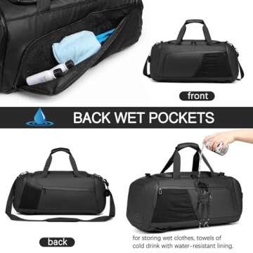 Gym Duffle Bag Waterproof Sports Duffel Bags Travel Weekender Bag for Men Women Overnight Bag with Shoes Compartment Black