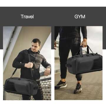 Gym Duffle Bag Waterproof Sports Duffel Bags Travel Weekender Bag for Men Women Overnight Bag with Shoes Compartment Black