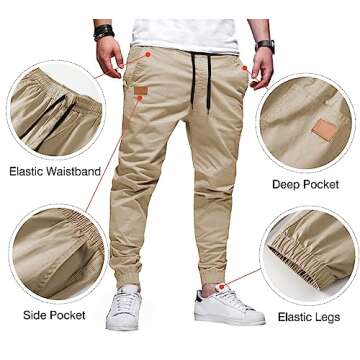 JMIERR Mens Casual Joggers Pants - Cotton Drawstring Chino Cargo Pants Hiking Outdoor Twill Track Jogging Sweatpants Pants with Pockets for Men, US 32(S), C Apricot