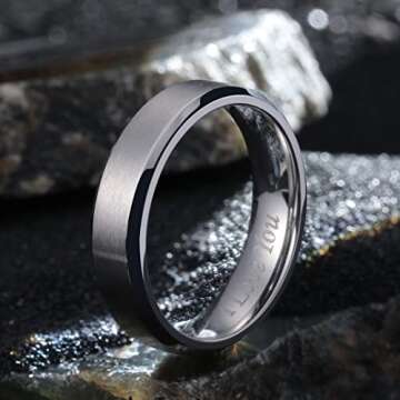 King Will 6mm Stainless Steel Ring Matte Finish & Polished Beveled Edge with I Love You 9.5