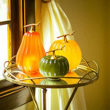 Bdor Glass Pumpkin Set of 3 Light up Pumpkin, Flameless Candle Battery Operated, Pumpkins Decor, Home Decor for Fall, Halloween, Thanksgiving