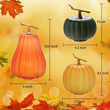 Bdor Glass Pumpkin Set of 3 Light up Pumpkin, Flameless Candle Battery Operated, Pumpkins Decor, Home Decor for Fall, Halloween, Thanksgiving