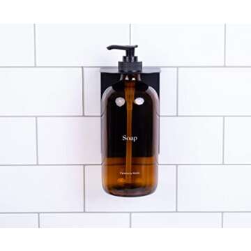 Black Wall Mount Hand Soap Dispenser & 16oz Refillable Glass Amber Bottle and Pump - by Ceremony Home