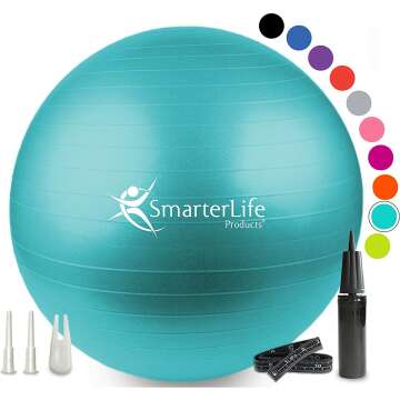 SmarterLife Workout Exercise Ball for Fitness, Yoga, Balance, Stability, or Birthing, Great as Yoga Ball Chair for Office or Exercise Gym Equipment for Home, Premium Non-Slip Design