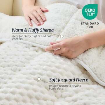 Wemore Fleece Weighted Blanket for Adults (60" x 80" 15lbs, Cream White), Dual Sided Cozy Soft Sherpa Heavy Blanket, 3D Imitation Turtle Shell Warm Jacquard Flannel Weighted Blankets for Couch and Bed