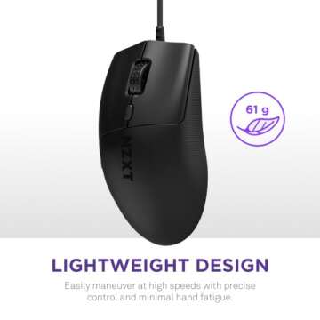 NZXT Lift 2 Ergo, Lightweight Ergonomic Wired Gaming Mouse, Lightweight 61 g Design, 8K Polling Rate, Optical Switches, 26K DPI Optical Sensor, 100% PTFE Feet, Black