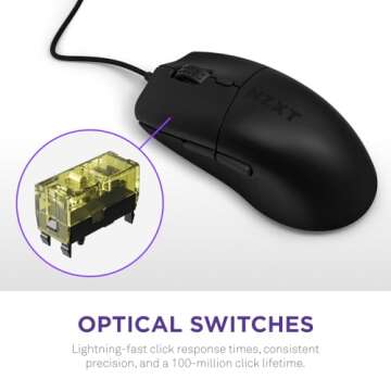 NZXT Lift 2 Ergo, Lightweight Ergonomic Wired Gaming Mouse, Lightweight 61 g Design, 8K Polling Rate, Optical Switches, 26K DPI Optical Sensor, 100% PTFE Feet, Black