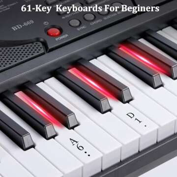 Rengue 61 Keys Keyboard Piano, Electric Digital Piano Set for Beginners, Learning Piano with Light-Up Keys, Speakers, Microphone, Stand, Foldable Bench, Sheet Music Stand and Keyboard Sticker