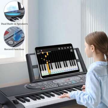 Rengue 61 Keys Keyboard Piano, Electric Digital Piano Set for Beginners, Learning Piano with Light-Up Keys, Speakers, Microphone, Stand, Foldable Bench, Sheet Music Stand and Keyboard Sticker